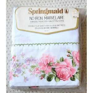 VTG NOS Springmaid Double Flat Sheet Marvelaire Rose Floral Full Size  54” x 76”